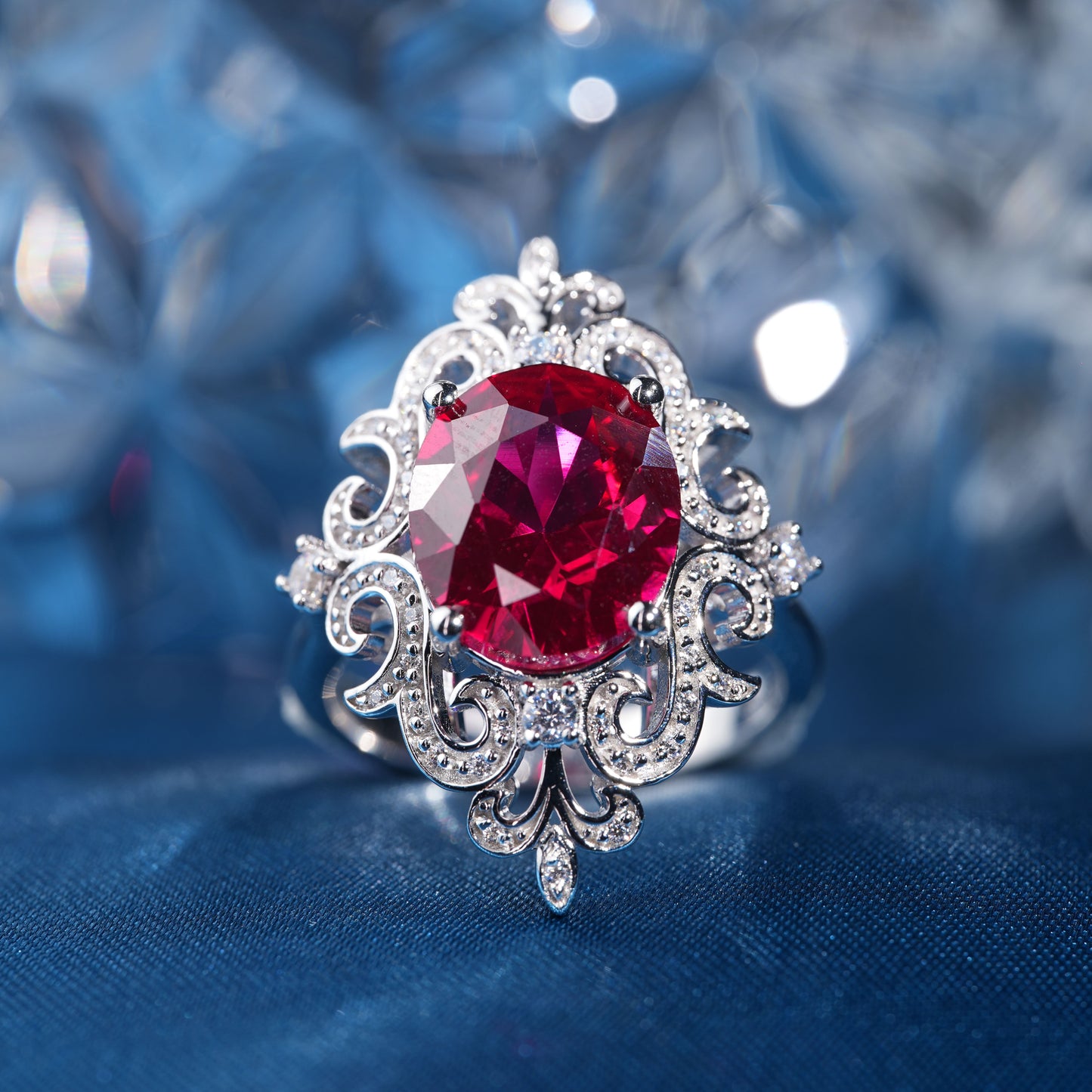 [SLR8-Classic] 5CT Ruby ring graceful radiance exquisite ring in 925 sterling silver lab grown gemstone