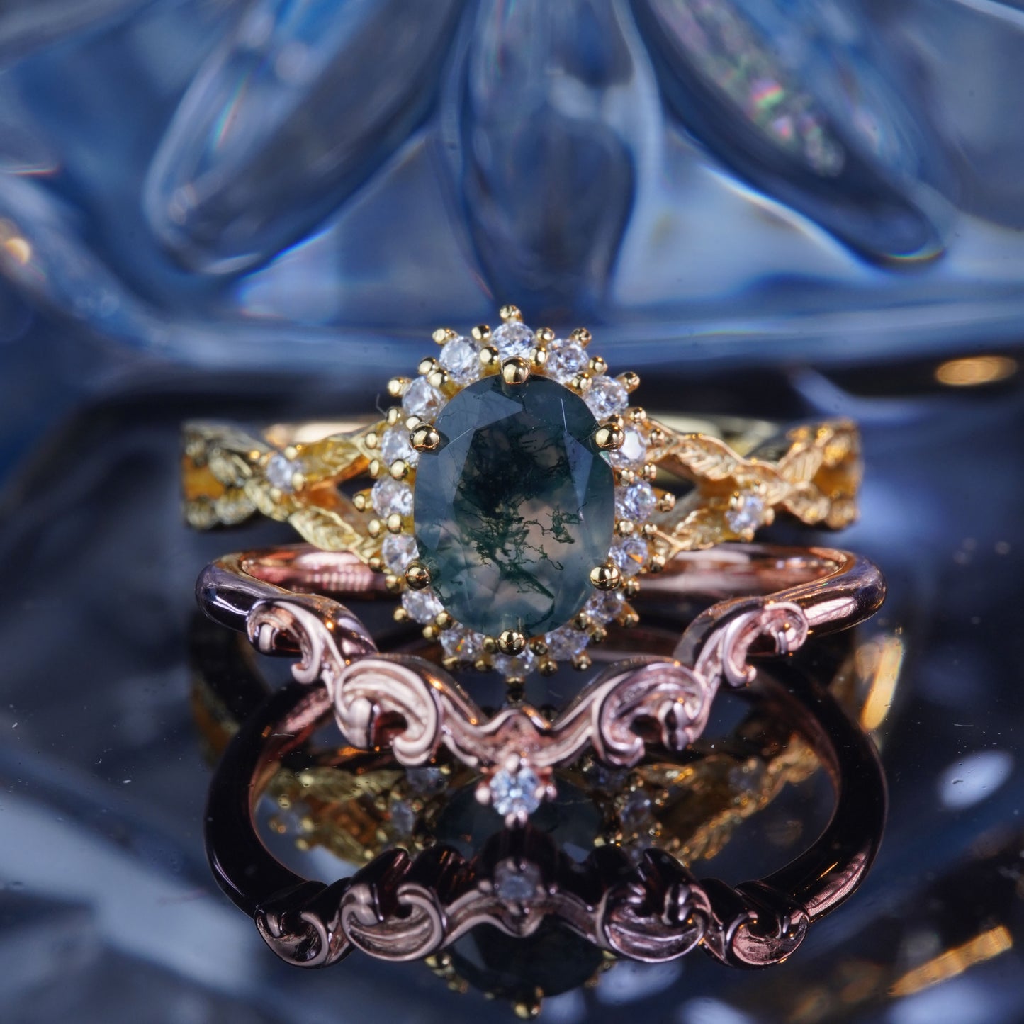 3CT Agate Ring Water Weed Enchanting Elegance Bridal Wedding Engagement Promise Proposing Ring in 925 sterling silver lab grown gemstone[ZH08-Comely]