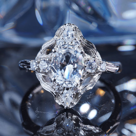 2CT White Sapphire Ring Captivating Grace: Sophisticated Gem Ring in 925 sterling silver lab grown gemstone[WG45-Comely]