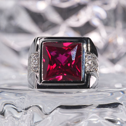 [J02R-Classic]14CT Ruby ring with huge precious stone in 925 sterling silver lab grown gemstone