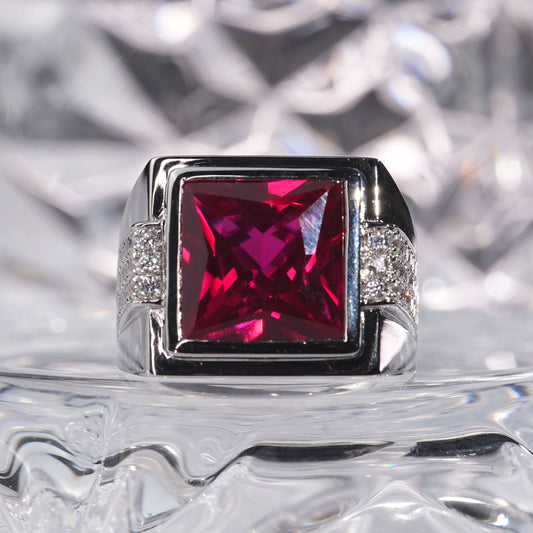 [J02R-Classic]14CT Ruby ring with huge precious stone in 925 sterling silver lab grown gemstone