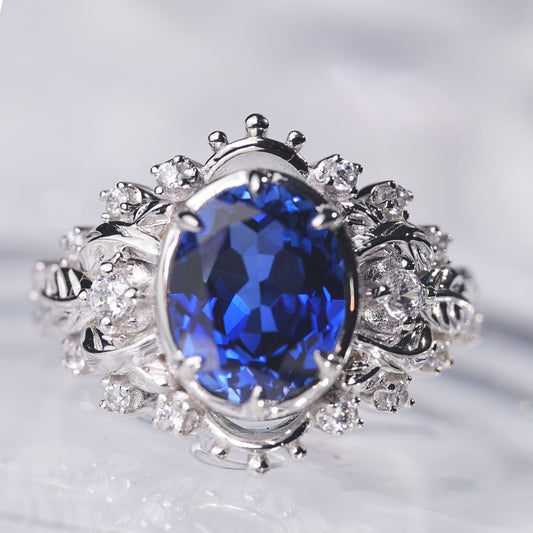 5CT Sapphire ring dazzling elegant graceful iconic lady dress in 925 sterling silver lab grown gemstone[WG02-Classic]
