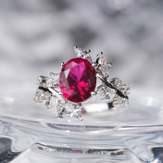 3CT Ruby ring ice fierce bright leaves in 925 sterling silver lab grown gemstone[WG03-Comely]