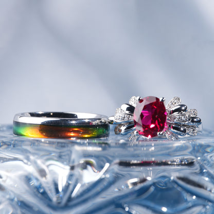 [TJR02-couple ring set]3.5CT Ruby ring harmony exquisite iconic delicate couple rings in 925 sterling silver lab grown gemstone