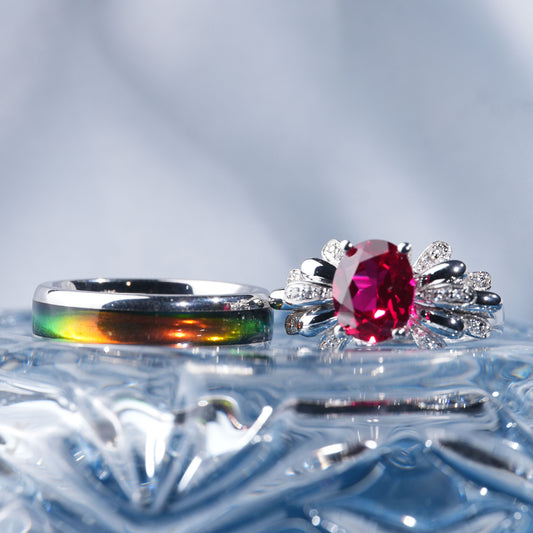 [TJR02-couple ring set]3.5CT Ruby ring harmony exquisite iconic delicate couple rings in 925 sterling silver lab grown gemstone