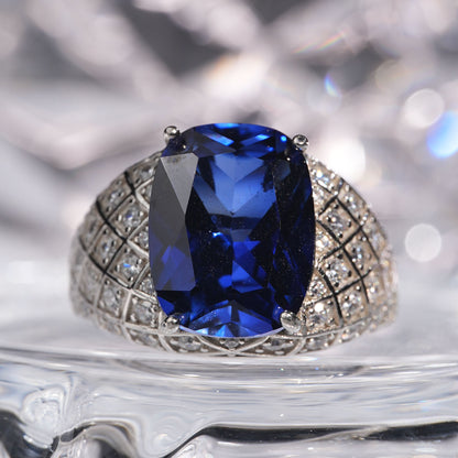 [A11B-Classic]14CT Saphhire ring precious dazzling oriental in 925 sterling silver lab grown gemstone