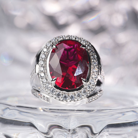 [J01R-Classic]14CT Ruby ring noble luxury in 925 sterling silver lab grown gemstone