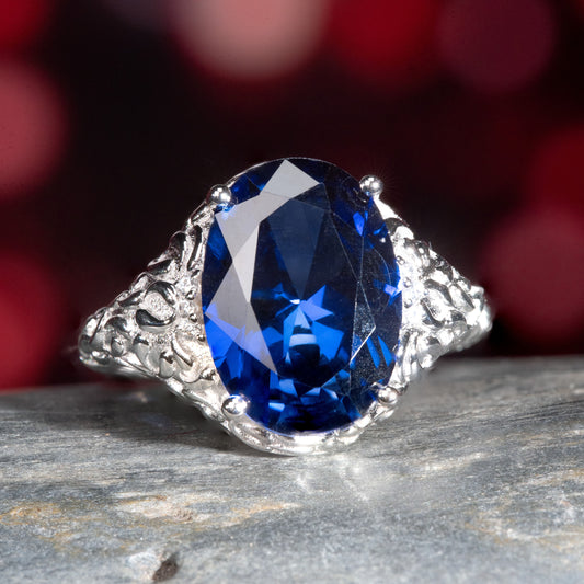 [SLB5-Classic] 10CT Sapphire ring stately sophistication magnificent ring in 925 sterling silver lab grown gemstone