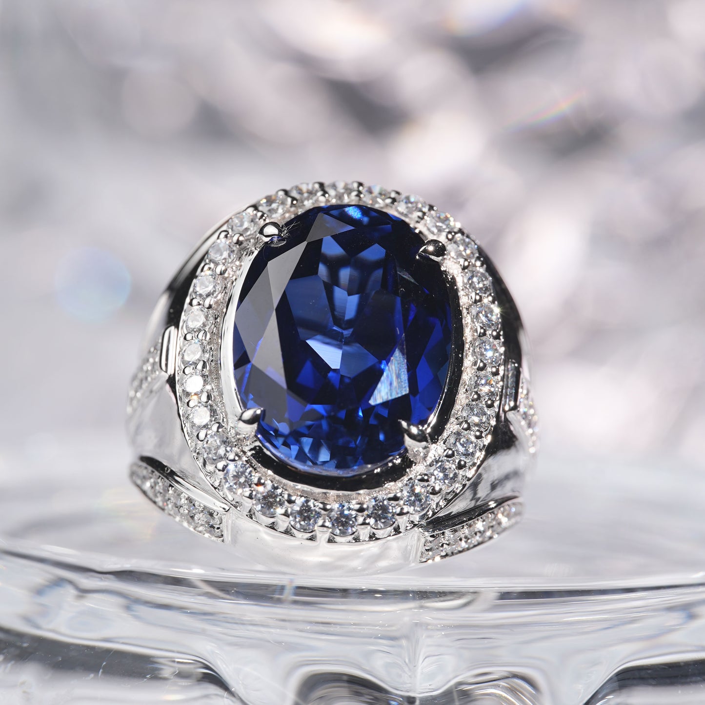 [J01B-Classic]14CT Sapphire ring shining noble precious in 925 sterling silver lab grown gemstone