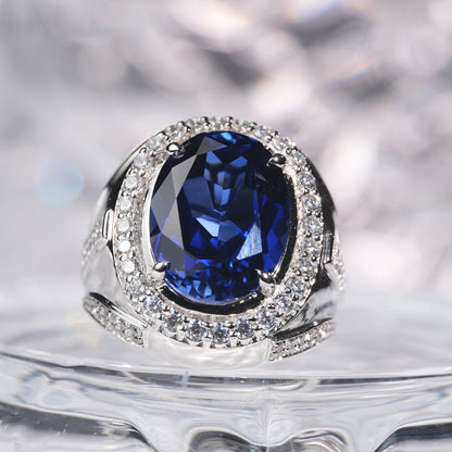 [J01B-Classic]14CT Sapphire ring shining noble precious in 925 sterling silver lab grown gemstone