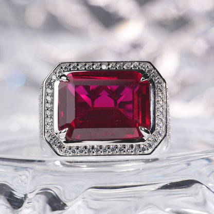 [C25R-Classic]15CT Ruby ring precious graceful with brilliants in 925 sterling silver lab grown gemstone