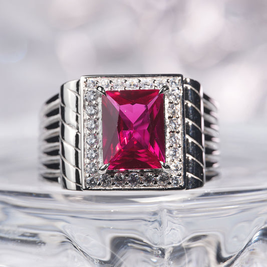 [C21R-Classic]3CT Ruby ring business mature unisex in 925 sterling silver lab grown gemstone