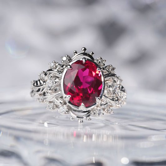 [SLR1-Classic]5CT Ruby ring oriental elegant fierce in 925 sterling silver lab grown gemstone