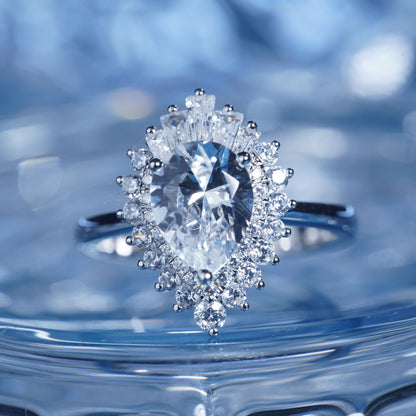 3CT White Sapphire Ring Tear Drop Shine Glory Daily dress Light Spot in 925 sterling silver lab grown gemstone[WG49-Comely]