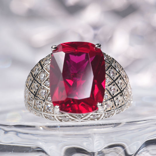 [A11R-Classic]14CT Ruby ring art deco precious mystery oriental in 925 sterling silver lab grown gemstone