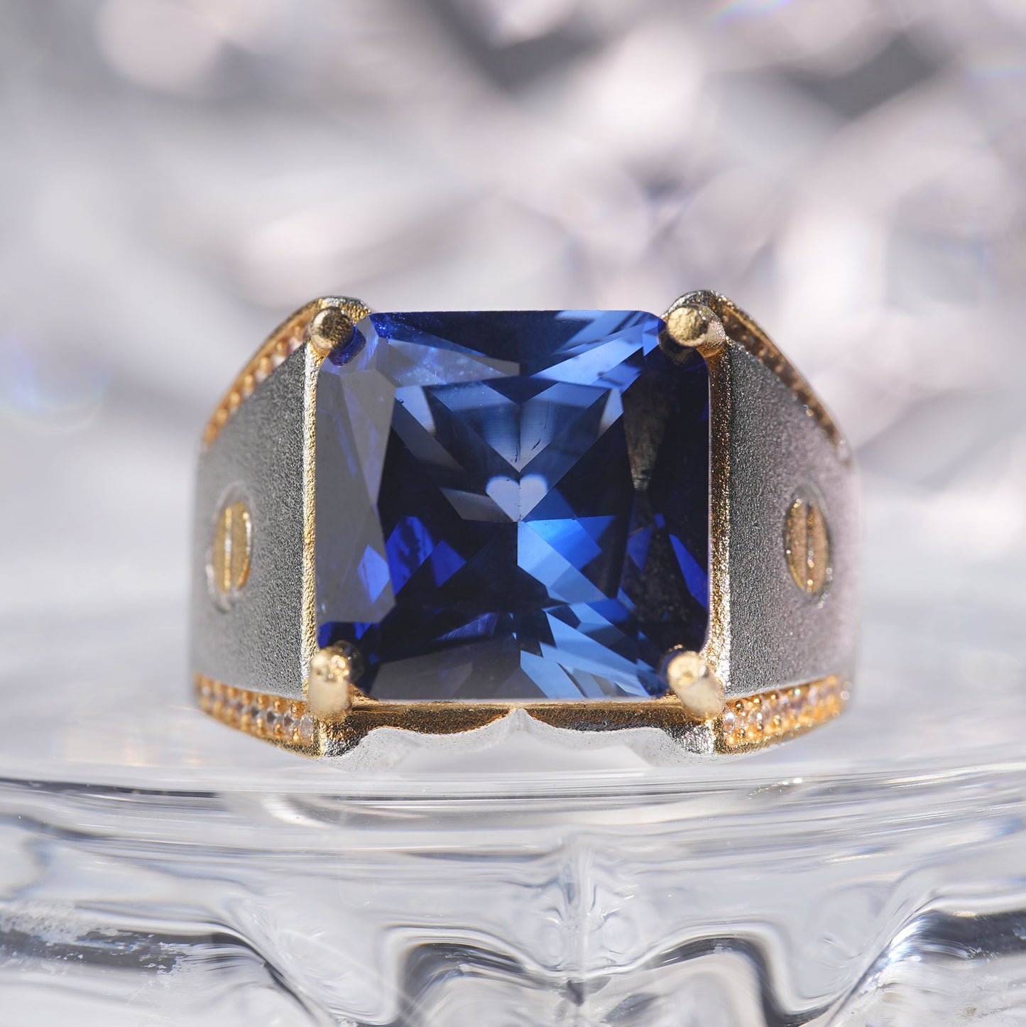 [C13B-Classic]10CT Sapphire ring classic gentle in 925 sterling silver lab grown saphhire