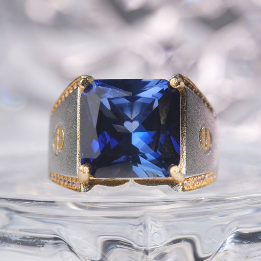 [C13B-Classic]10CT Sapphire ring classic gentle in 925 sterling silver lab grown saphhire