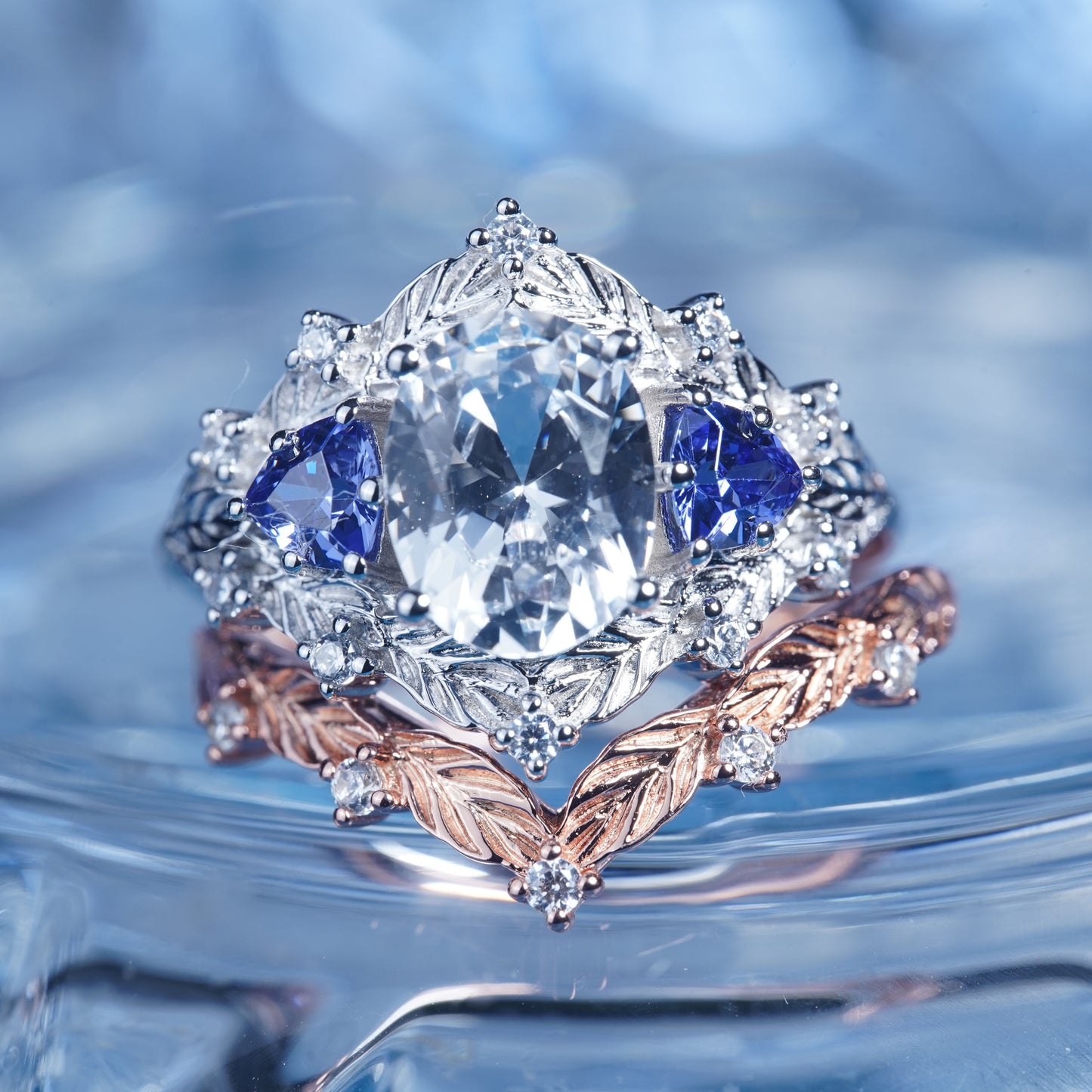 2CT White Sapphire Ring Vintage Ring Set- 925Sterling Silver Bridal Sapphire Gem Engagement Ring For Women Promise Ring Anniversary Gift[ZH11 -Comely]