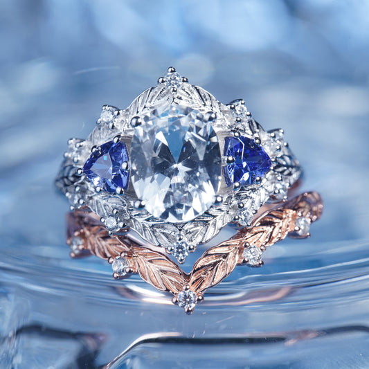 2CT White Sapphire Ring Vintage Ring Set- 925Sterling Silver Bridal Sapphire Gem Engagement Ring For Women Promise Ring Anniversary Gift[ZH11 -Comely]