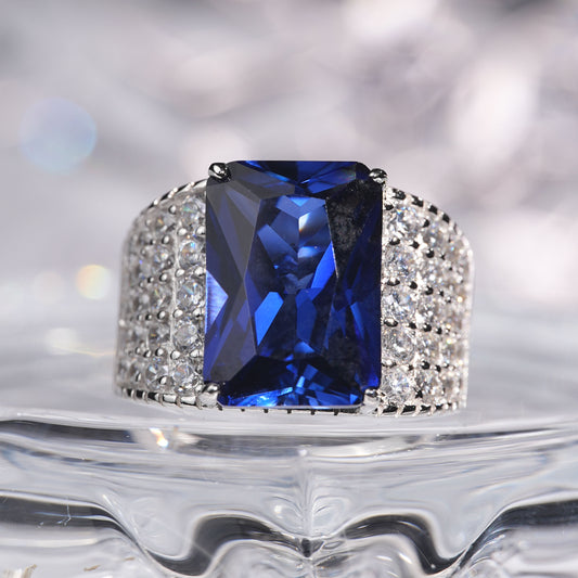 [B27B-Classic]9CT Saphhire ring stunning exquisite brilliants in 925 sterling silver lab grown gemstone