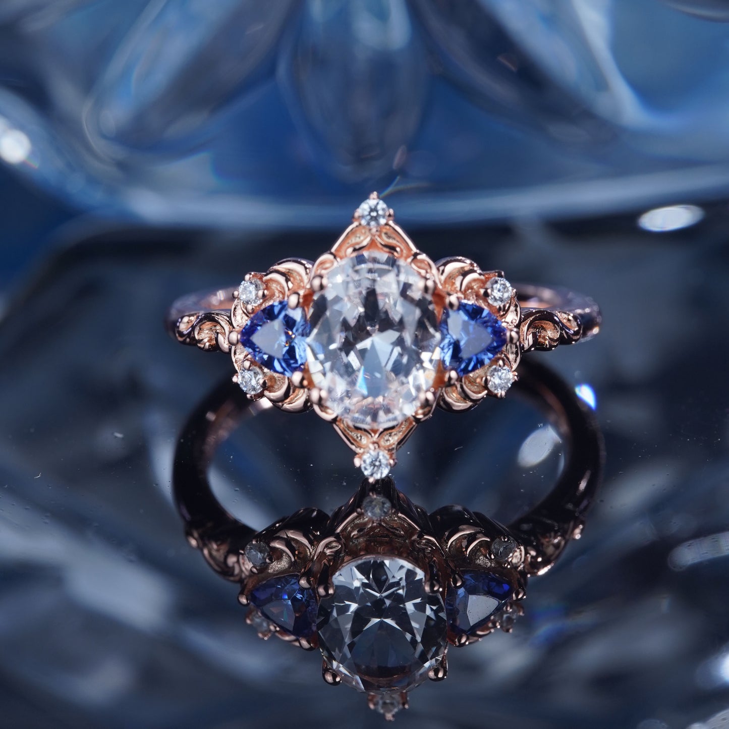 2CT White Sapphire Ring Glamorous Glitter Sparkling Engagement Promise Proposing Bridal Ring Set Art Deco in 925 Sterling Silver lab grown gemstone[WG55-Comely]