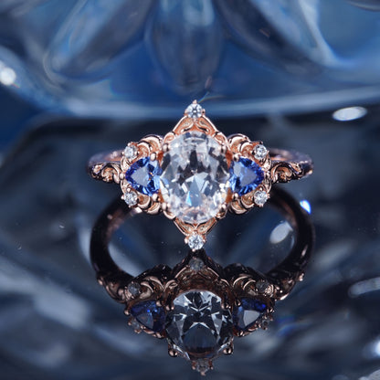 2CT White Sapphire Ring Glamorous Glitter Sparkling Engagement Promise Proposing Bridal Ring Set Art Deco in 925 Sterling Silver lab grown gemstone[WG55-Comely]