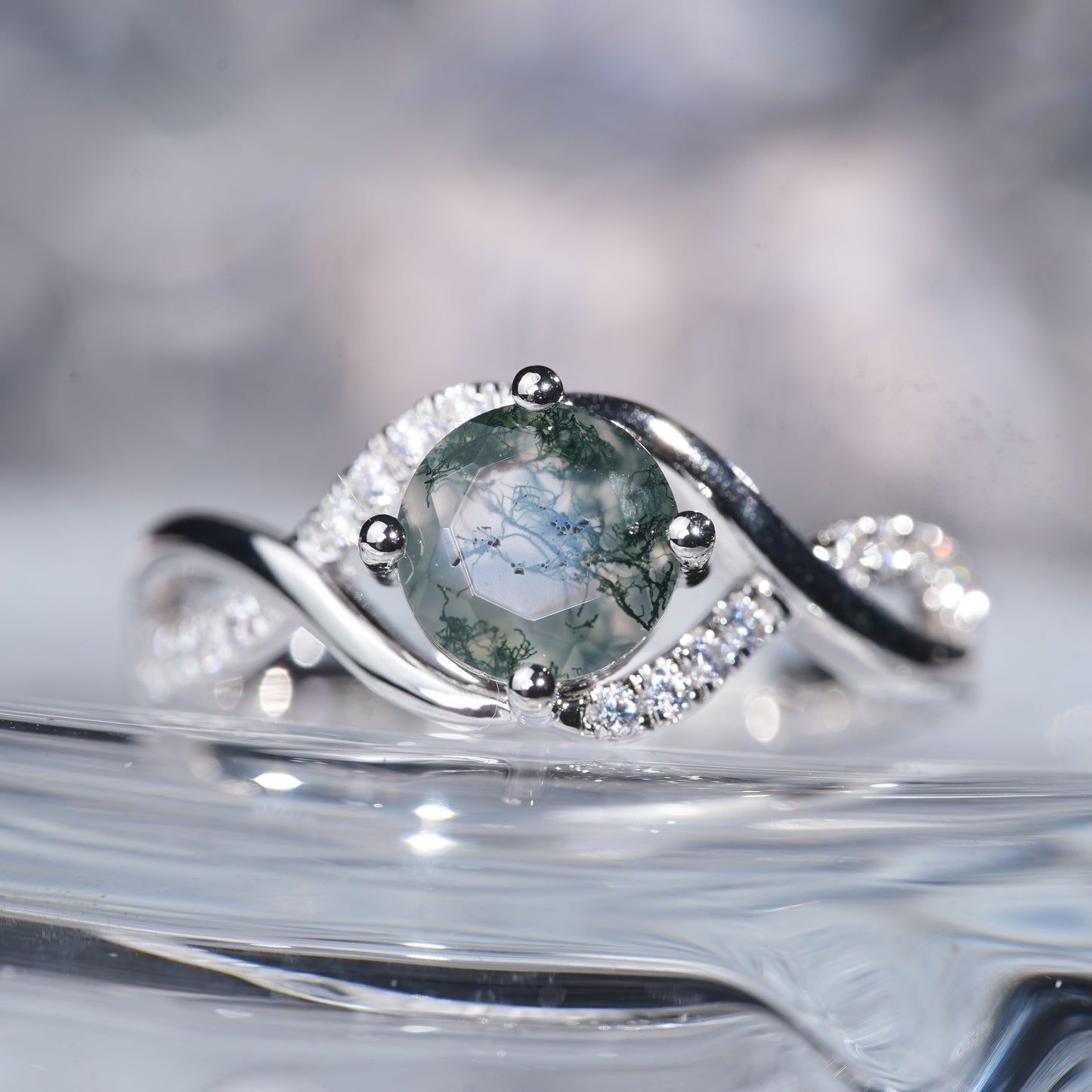 1CT Green moss Agate aquatic elegant exquisite in 925 sterling silver lab grown gemstone[WG31-Comely]