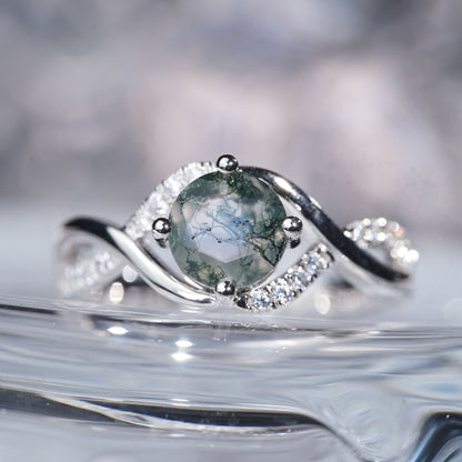 1CT Green moss Agate aquatic elegant exquisite in 925 sterling silver lab grown gemstone[WG31-Comely]