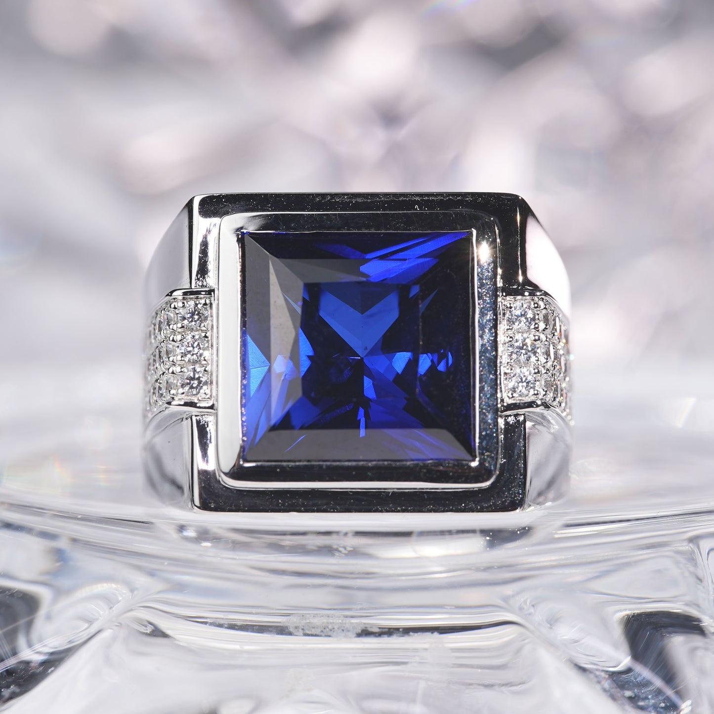 [J02B-Classic]14CT Sapphire ring simple luxury grand in 925 sterling silver lab grown gemstone