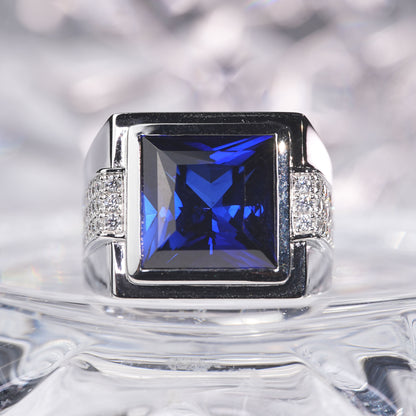 [J02B-Classic]14CT Sapphire ring simple luxury grand in 925 sterling silver lab grown gemstone