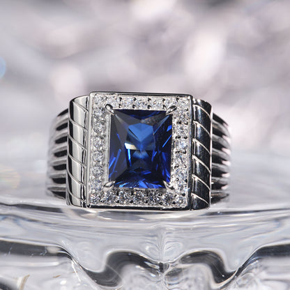 3CT Sapphire ring business regal radiance luxurious unisex in 925 sterling silver lab grown gemstone[C21B-Classic]