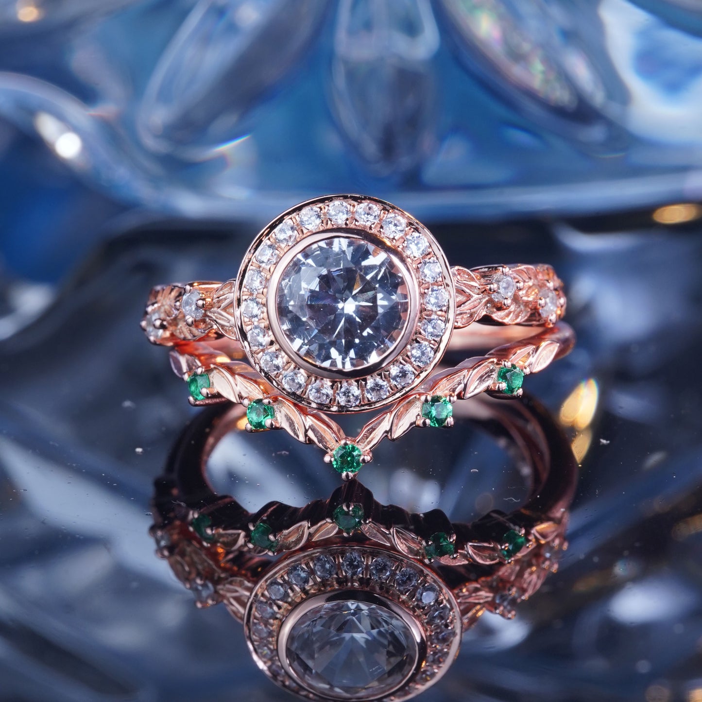 2CT White Sapphire Ring Engagement Ring Bridal Ring Set Art Deco in 925 Sterling Silver lab grown gemstone[ZH06-Comely]