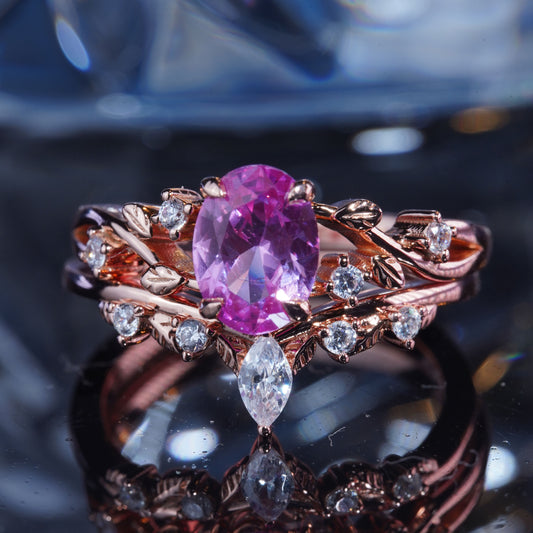 2CT Pink Sapphire Ring Set Blush Pink Tear drop cut Propose Ring in 925 sterling silver lab grown gemstone[ZH07-Comely]