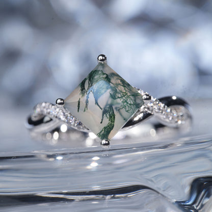 1.5CT Green moss Agate ring intelligent emerald engagement in 925 sterling silver lab grown gemstone[WG32-Comely]