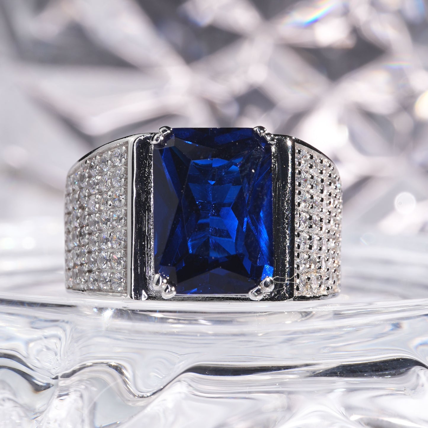 [B20B-Classic]7CT Sapphire ring with brilliant bright business man suit in 925 sterling silver Lab grown sapphire