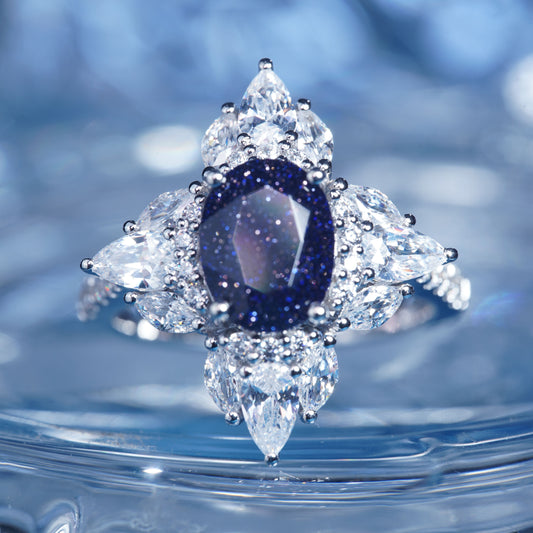 2CT Galaxy Sandstone Ring Starry Night Promise to your girl in 925 sterling silver lab grown gemstone[WG48-Comely]