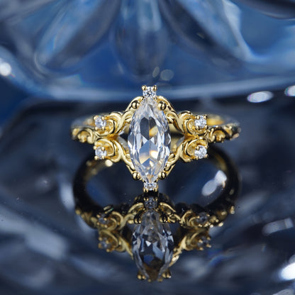 2CT White Sapphire Ring Elegant Enchantment Dazzlin Engagement  Promise Proposing Bridal Ring Set Art Deco in 925 Sterling Silver lab grown gemstone[WG39-Comely]