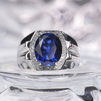 [C14B-Classic]5CT Sapphire ring precious elegant gift in 925 sterling silver lab grown gemstone