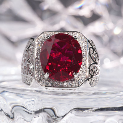 [C12R-Classic]10CT Ruby ring precious delicate plant pattern in 925 sterling silver lab grown ruby
