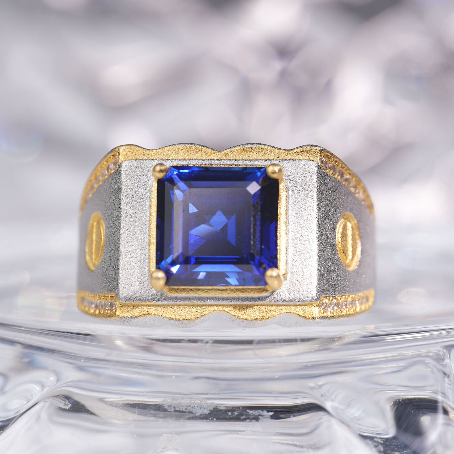 [C17B-Classic]3CT Sapphire ring classic manly precious in 925 sterling silver lab grown gemstone