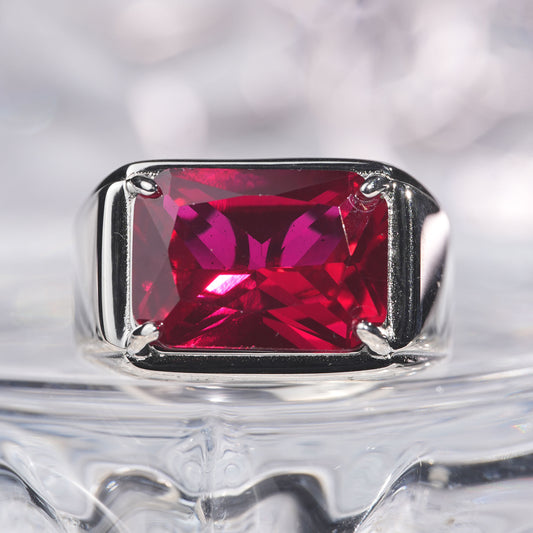 [C08R-Classic]10CT Ruby ring stylish simple saddle deco in 925 sterling silver lab grown gemstone
