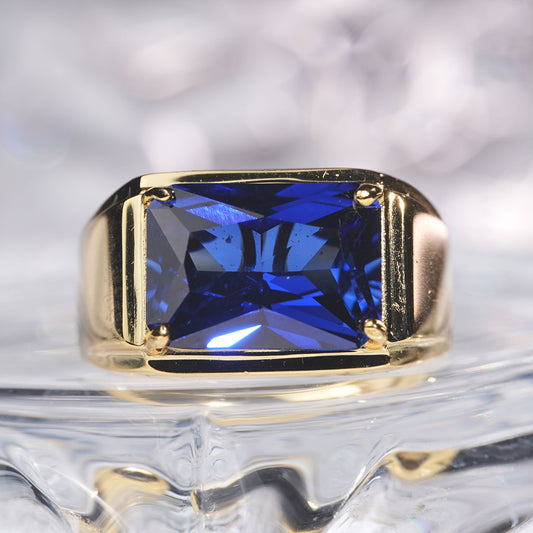 [C08KB-Classic]10CT Sapphire ring simple delicate precious man suit in 925 sterling silver lab grown gemstone