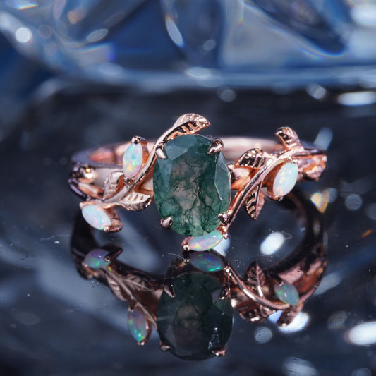 2CT Agate Ring Blush Water Weed Daily Dress Party Engagement Ring in 925 sterling silver lab grown gemstone[WG29-Comely]