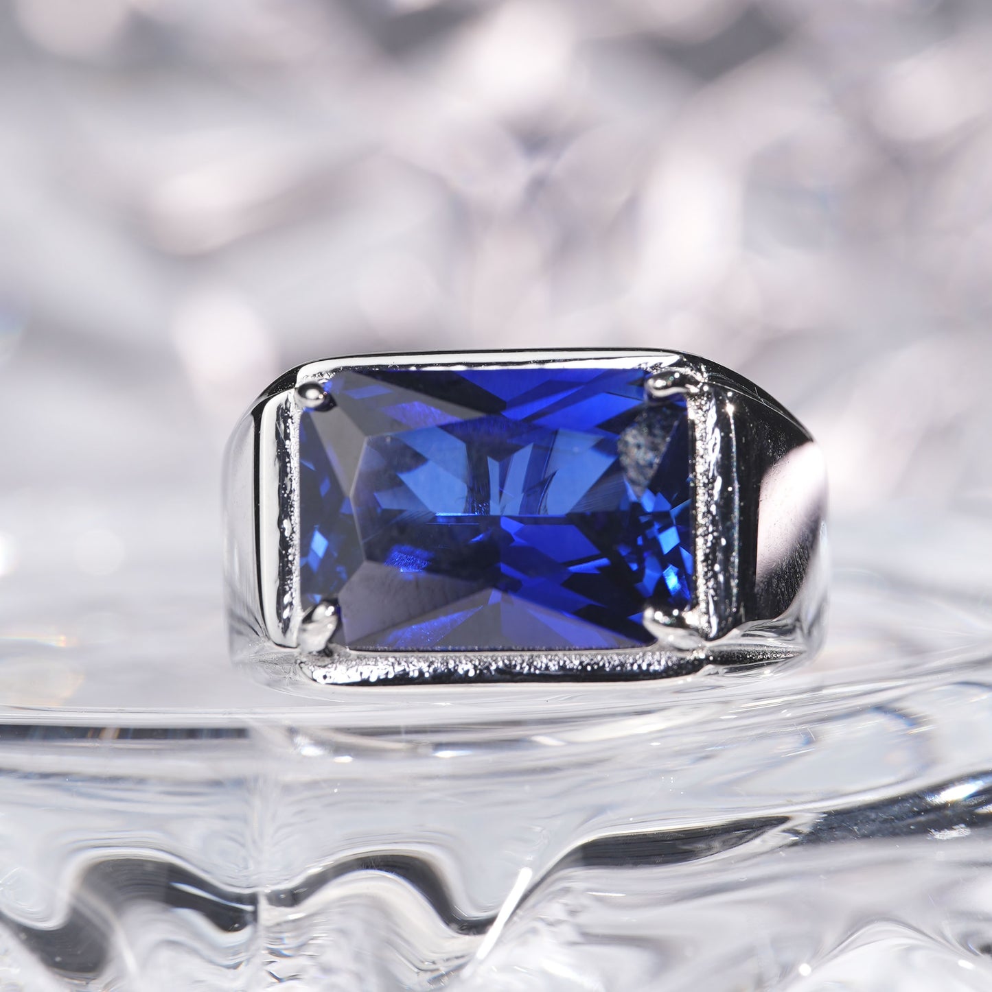 [C08B-Classic]10CT Saphhire ring stylish simple saddle man suit in 925 sterling silver lab grown gemstone