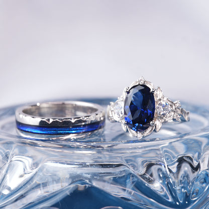 [TJB04-couple ring set]5CT Sapphire ring endless devotion sophisticated couple rings in 925 sterling silver lab grown gemstone