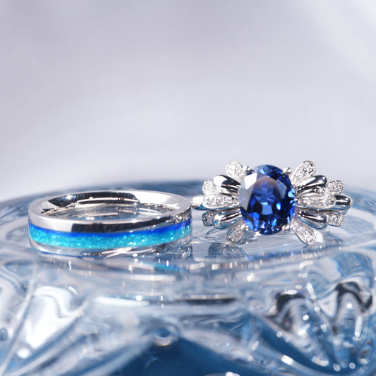 [TJB03-couple ring set]3CT Sapphire ring eternal love sparkling together forever duo in 925 sterling silver lab grown gemstone