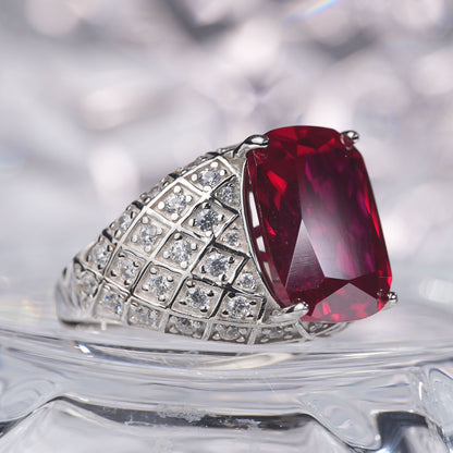 [A11R-Classic]14CT Ruby ring art deco precious mystery oriental in 925 sterling silver lab grown gemstone