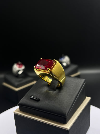 [C08KR-Classic]10CT Ruby ring stylish simple saddle deco in 925 sterling silver lab grown gemstone