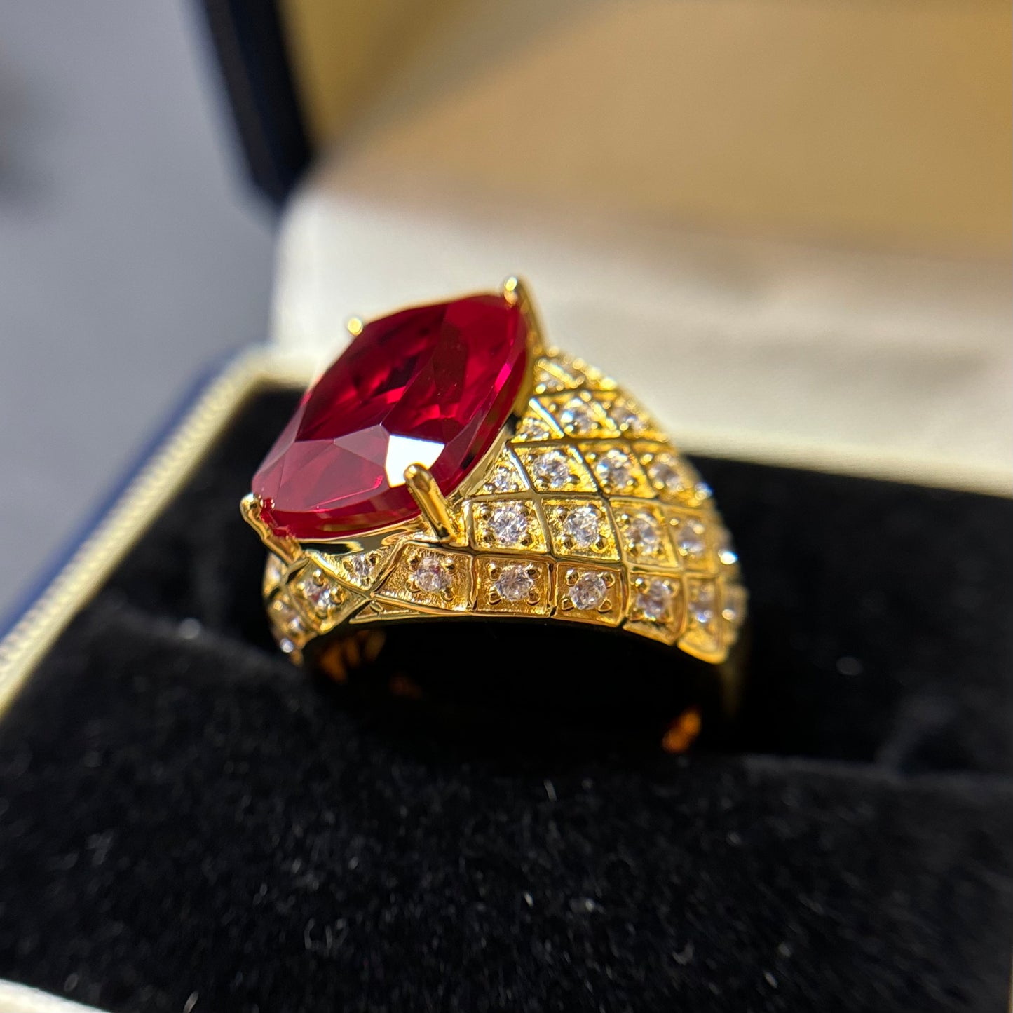 [A11KR-Classic]14CT Ruby ring golden mystery oriental in 925 sterling silver lab grown gemstone