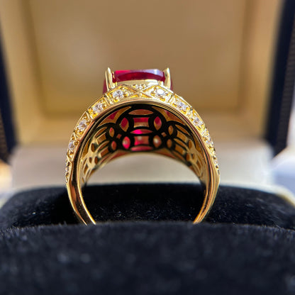 [A11KR-Classic]14CT Ruby ring golden mystery oriental in 925 sterling silver lab grown gemstone